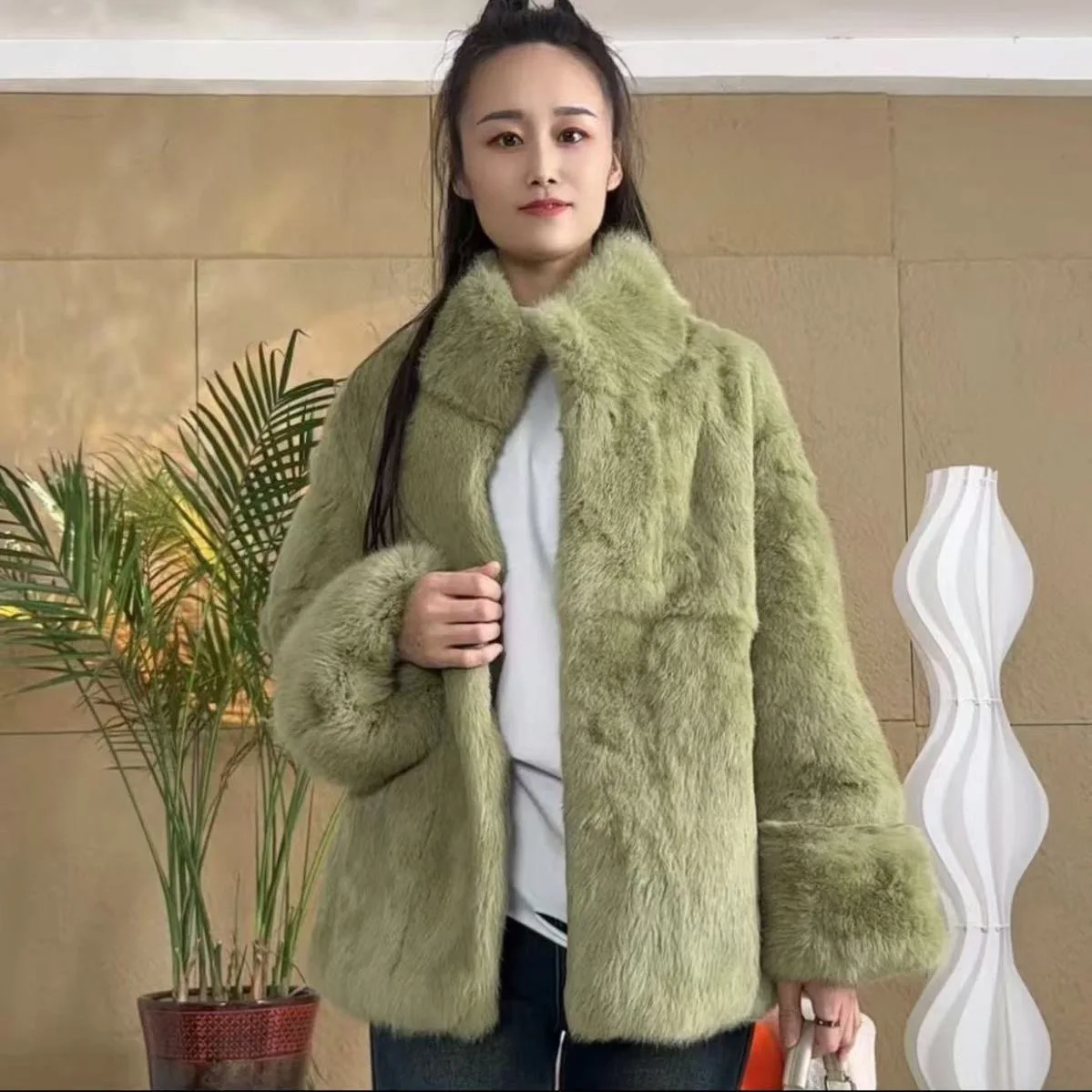 Fancy Rani Vera Pelliccia Cappotto Donna Coniglio Naturale Giacca Invernale In Pelle E Pelliccia Abbigliamento Lungo da Donna Capispalla Femminile Con 2025