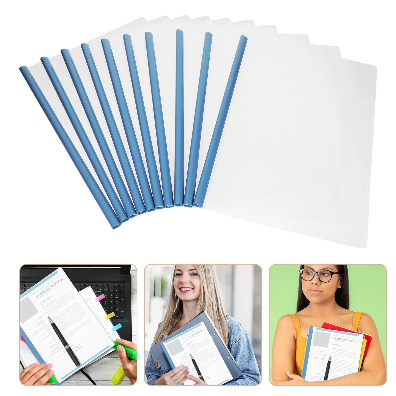 

10Pcs Clear File Folders Sliding Bar Flexible Document Organizers for A4 Reports Office School Folders