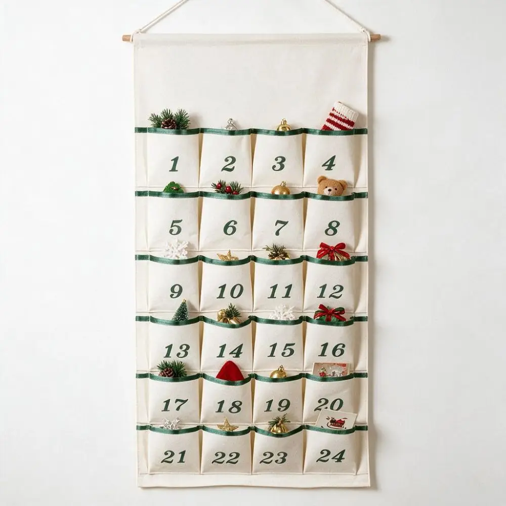 With 24 Pockets Christmas Wall Hanging Storage Pouch Space-saving Numbered Christmas Countdown Calendar DIY Good Load-bearing