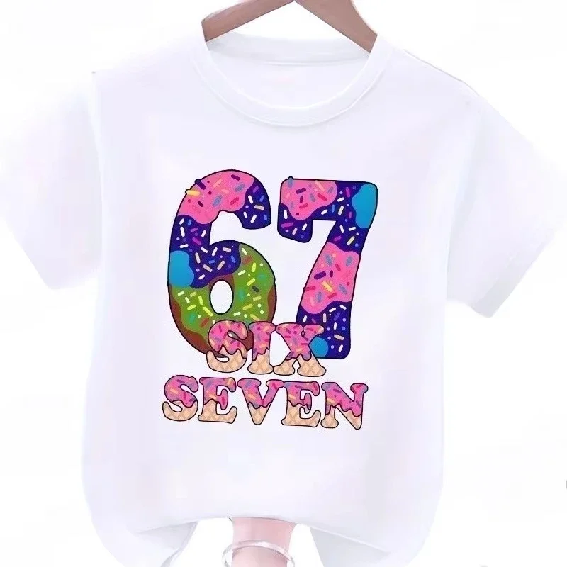 Kids 67 Six Seven Donut Ice Cream Graphic T Shirt Colorful Sprinkle Number Print Boys Girls Short Sleeve Birthday Casual Tee
