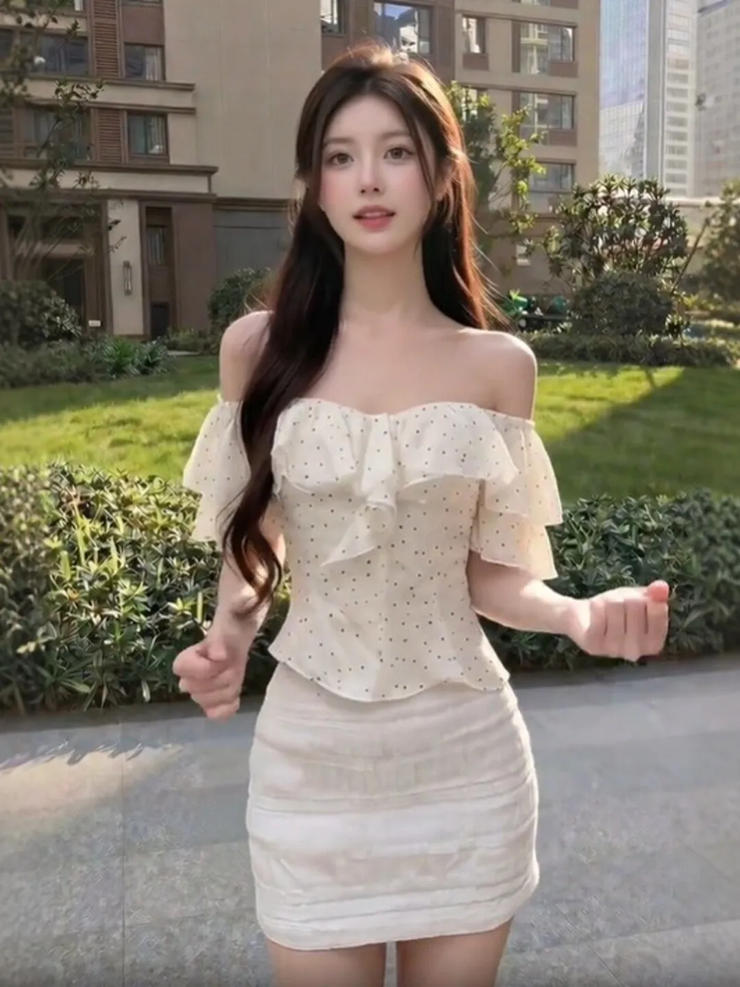 

Gentle Wind Unique One Shoulder Bodycon Skirt Set Short Sleeve Comfortable Summer Outfit Women's Fashion Set Soft Style