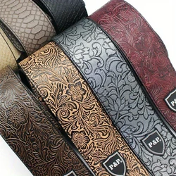 Faux PU Leather Guitar Strap 6.5cm Width Adjustable Length Soft Embroidered Belt For Classical Acoustic Electric Bass Guitars