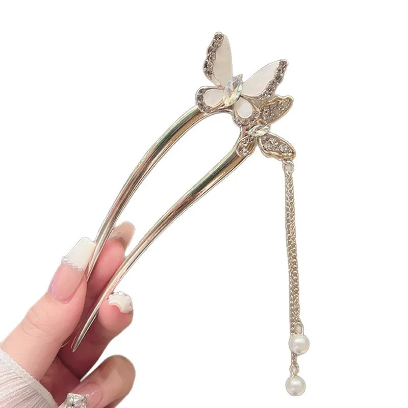 مشبك شعر رائع على شكل حرف U من اللؤلؤ للنساء، عصا شعر مجعدة ثابتة، مشبك شعر لحفلات أعياد الميلاد