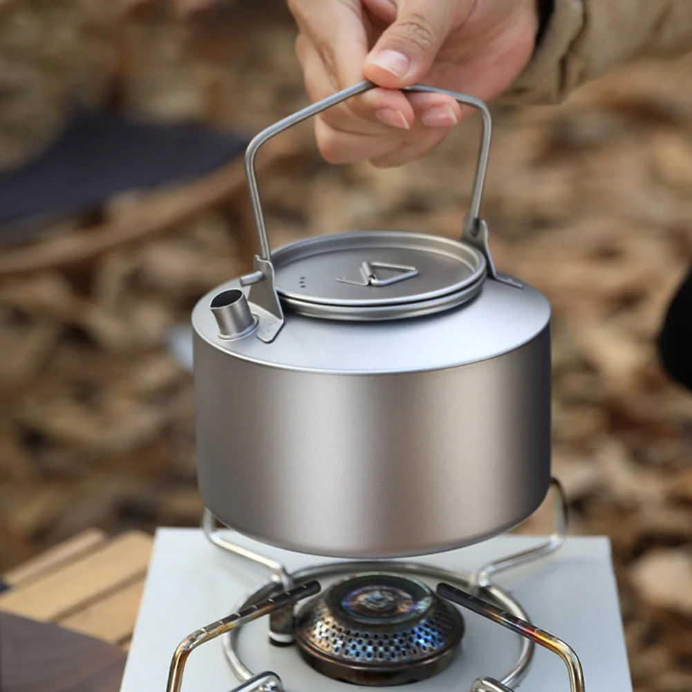 

1 Pc Camping Teapot 980ml Pure Ti Portable Ultralight Coffee Kettle With Foldable Handle For Outdoor Teakettle Accessories