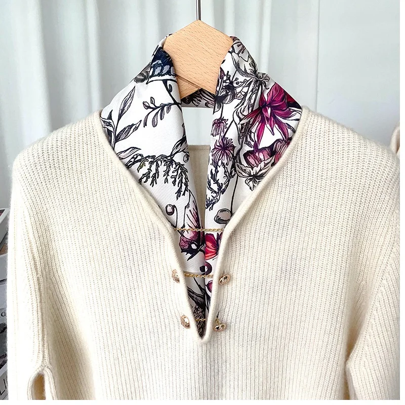 Diamond Shape 100% Silk Neck Scarf  Womens Fashion Printed Neckerchief Necktie Wraps Ring Scarfs 120x40cm