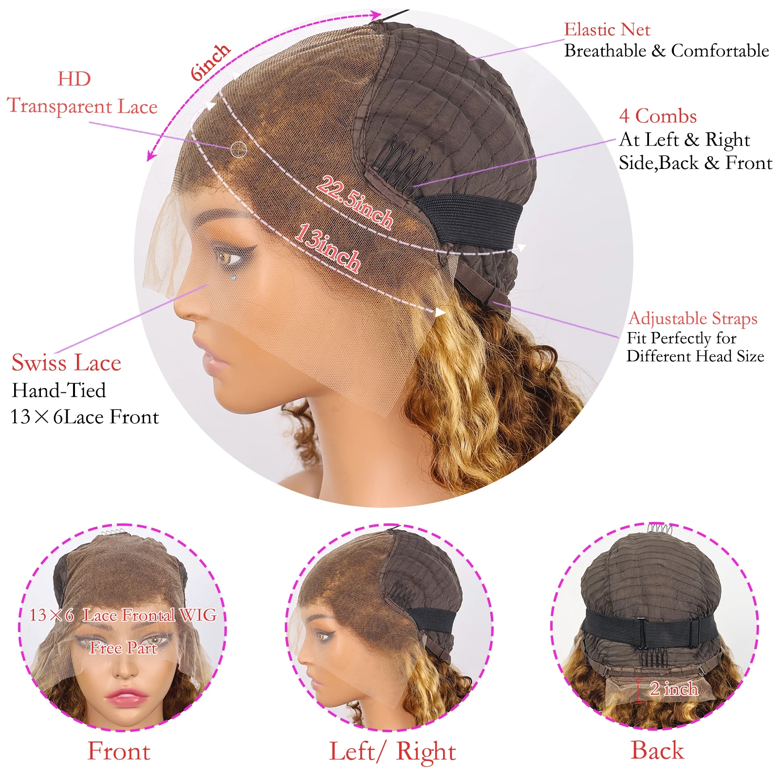 427 Выделите парик из человеческих волос 13x6 Объемная волна Hd Кружевной фронтальный парик Предварительно выщипанный Ombre Медовый Блондин Коричневый Цветной парик 100% человеческие волосы