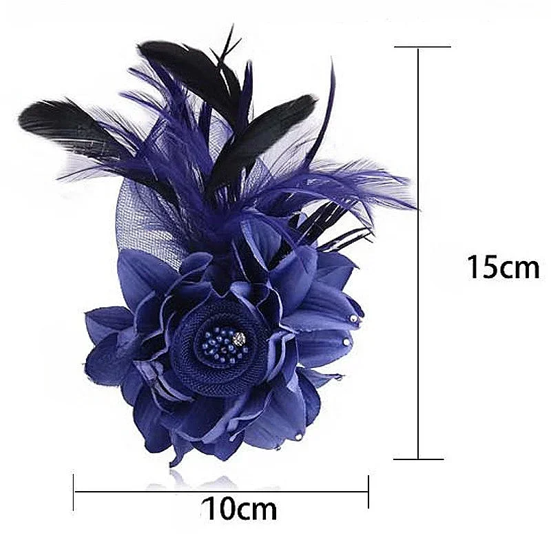 Retro Cloth Art Feather Brooch Pins Rhinestone Fabric Flower Corsage Lapel Pins Handmade Jewelry Wedding Party Accessories