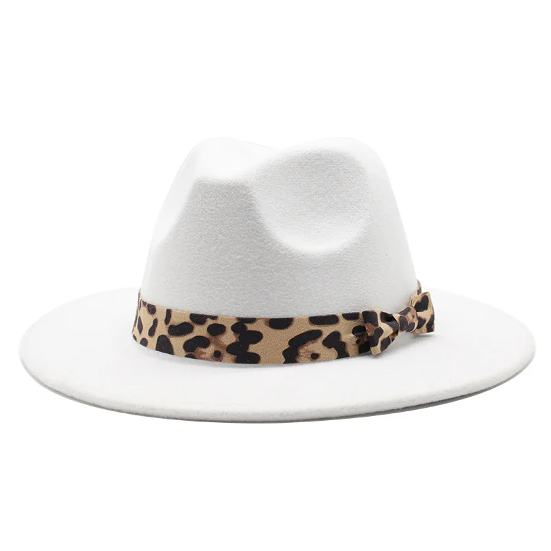 

European And American New Popular Woolen Leopard Top Hat Flat Brim Broad Brimmed Hat Men And Women Fedora Hat In Stock 22 Color