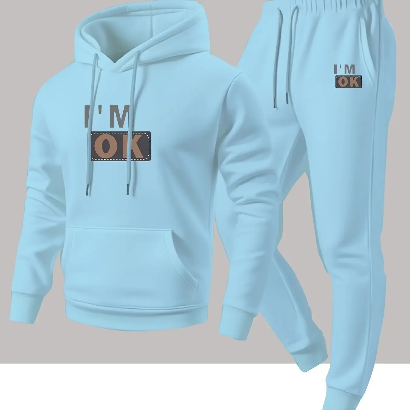 New autumn hoodie hooded set for men and women, I'm ok printed with drawstring and pocket for daily warmth and comfort as a gift view 4