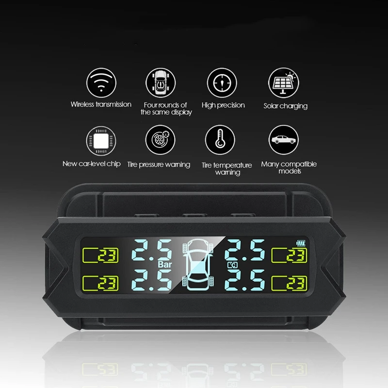 USB Solar Power Tire Pressure Monitoring System Wireless Car TPMS LCD Display Pressure Alarm With Internal Sensor