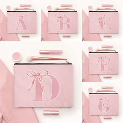 Pink Makeup Bags Initial Letter Cosmetic Zipper Pouch for Sister Girls Beauty School Graduation Travel Organizer Toiletries Bag