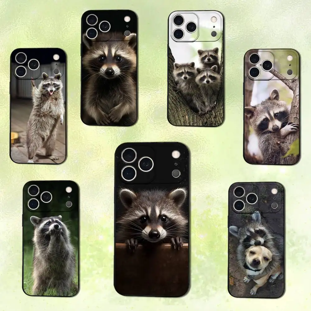

Cute Emoticons Raccoon Phone Case For iPhone 14,13,17,12,11,16,15,Plus,Pro Max,XS,X,XR,SE,Mini,Soft Silicone Black Cover