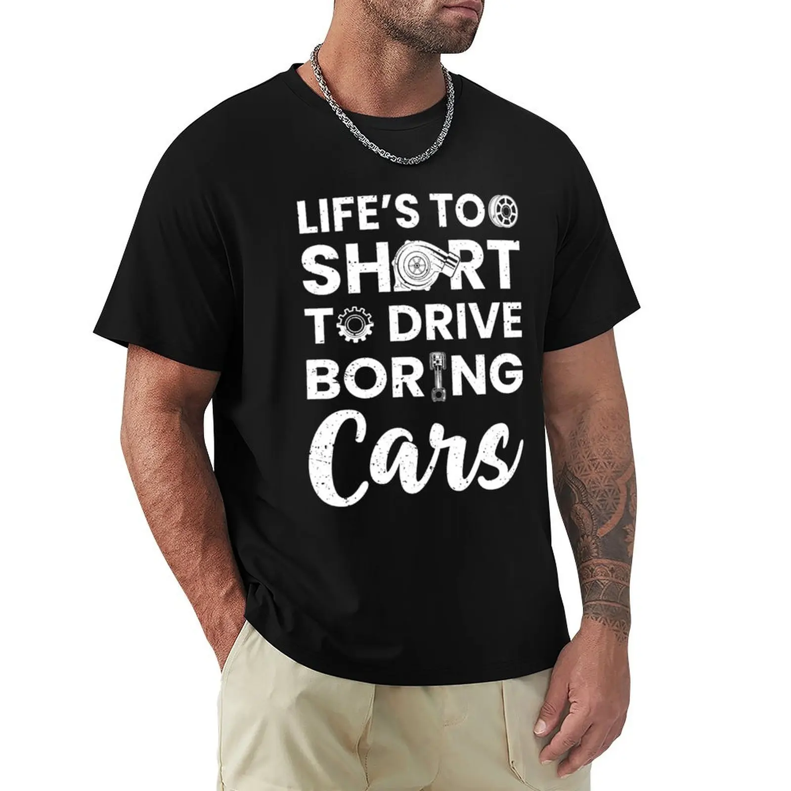 Life’s too short to drive boring cars best gift for husband driver T-Shirt Vintage Style Printed Top