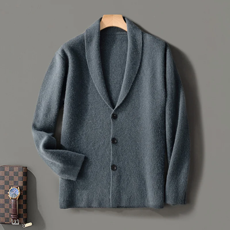 Casual Autumn/winter new 100% Merino cashmere Cardigan Men's V-neck cardigan warm bottom knit shirt top