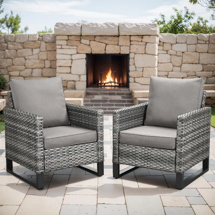 

Плетеные стулья для патио на открытом воздухе Rilyson, набор из 2 2-х стульев из ротанга с водонепроницаемыми плетеными удобными подушками и прочным металлом