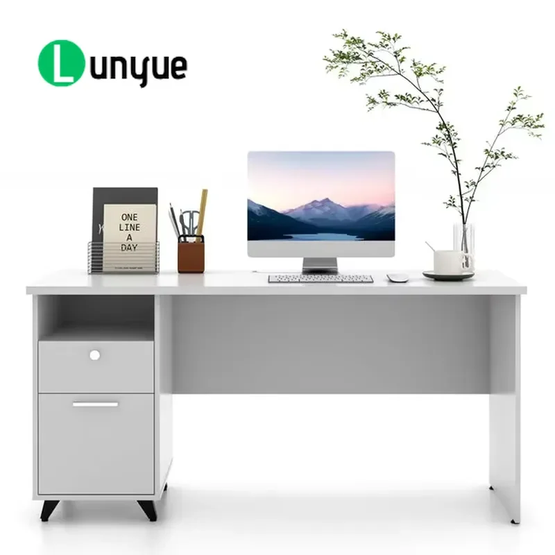 Wooden Executive Desk Set with Storage and Locking Drawer for Office Furniture Secretary Workstation Home Business Use