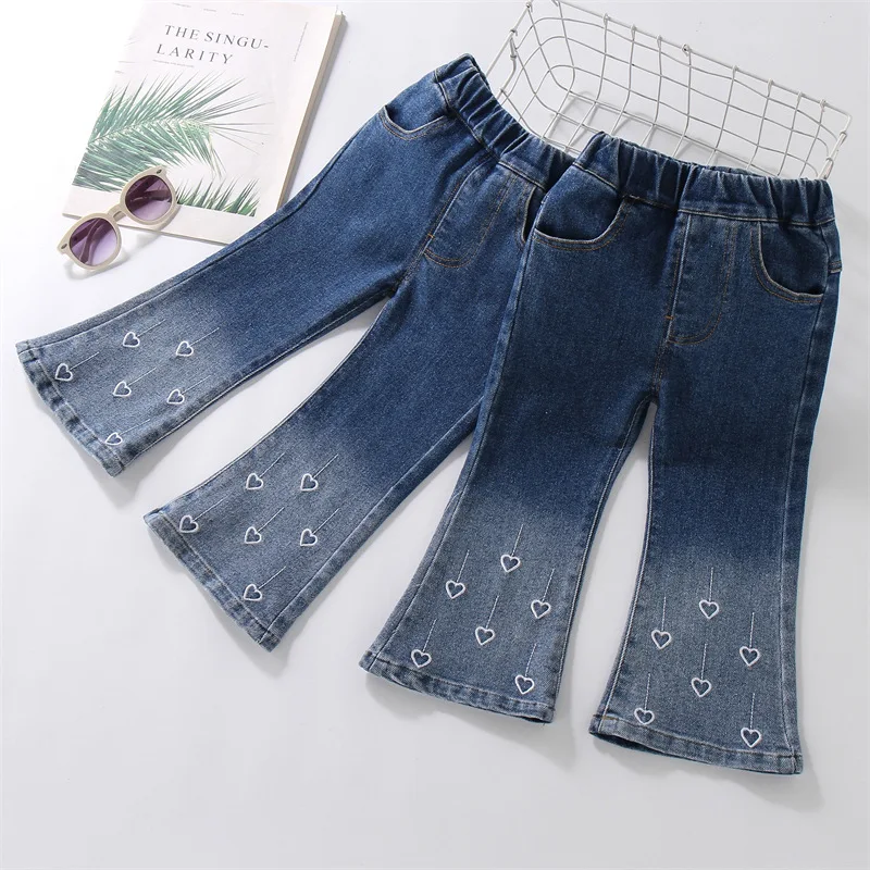 Girls jeans spring and autumn new foreign style children's pants baby children's horn trousers