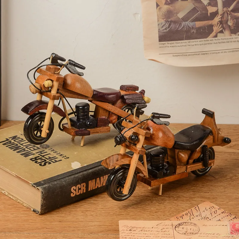 Retro Holz Motorrad Ornament Kreative Home Desktop Motorrad Modell Dekorative Holz Handwerk Einzigartige Vintage Stil Wohnkultur