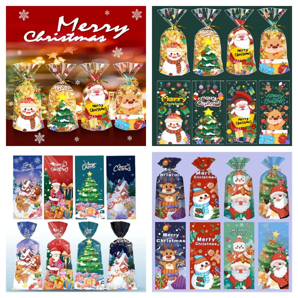 50PCS Multicolor Christmas Candy Bag Cartoon Santa Clause Deer Xmas Tree Snowman Christmas Gift Bag Festival Ornament