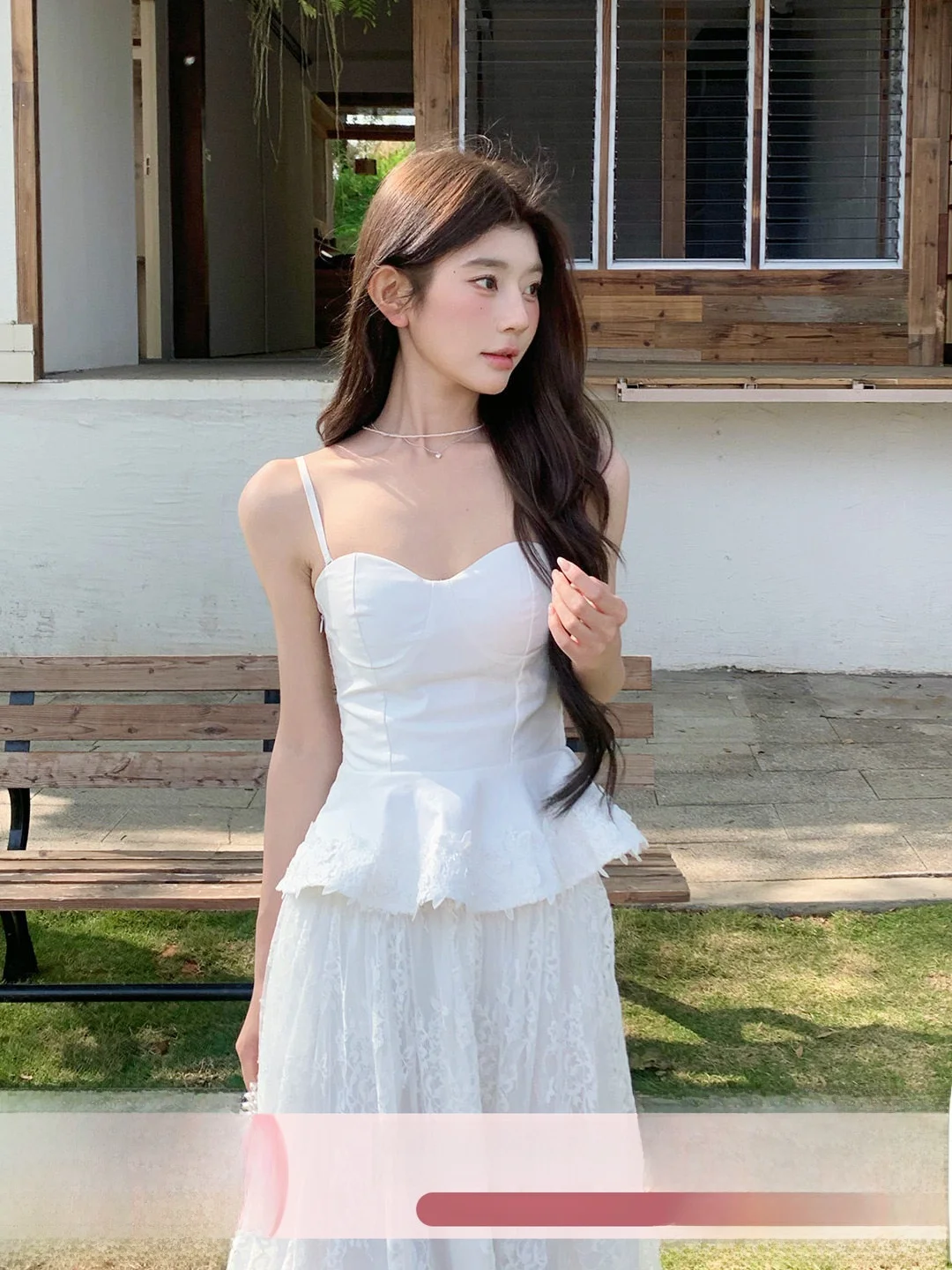 

White Halter Neck Tulle Skirt Set Women's Summer Vacation Style High Waist Spring Fashion Two-Piece Suit Tagkita Brand
