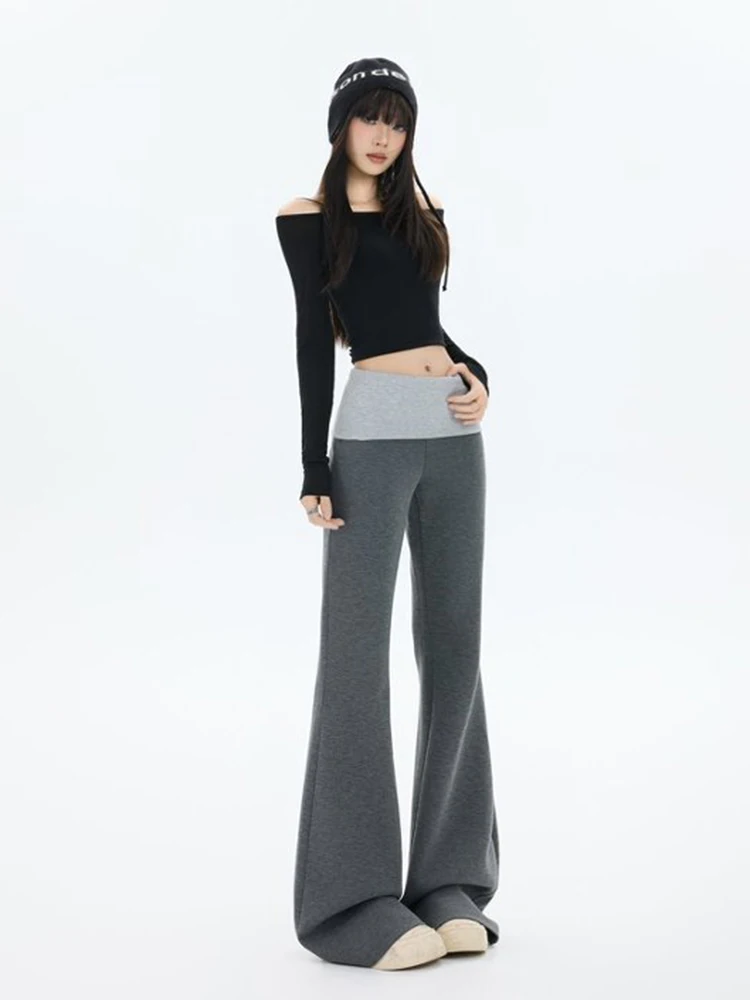 

Extended High Waist Yoga Pants Women's Spring New American Casual Slimming Lady Matched Micro Flared Long Pants Asymmetrical