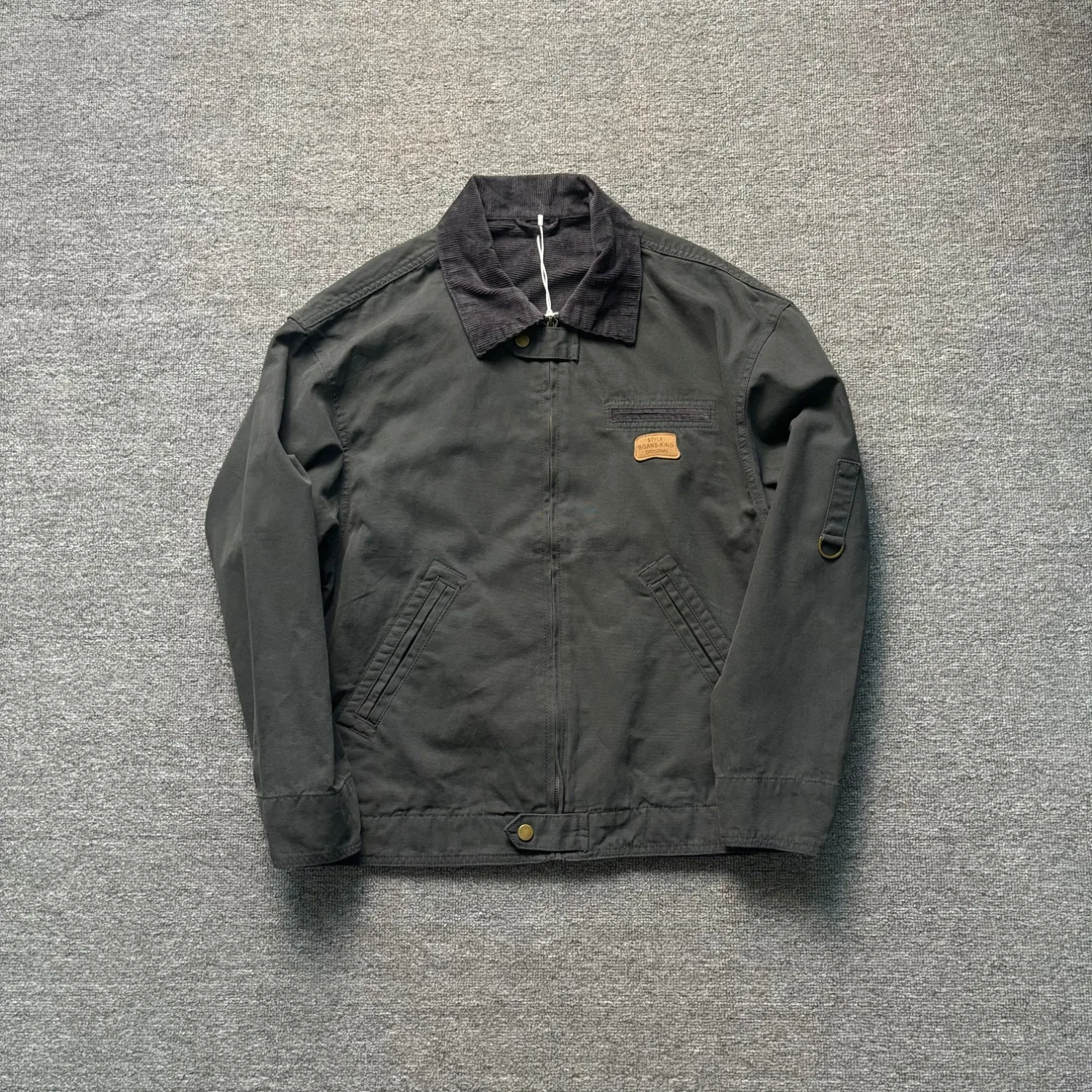 American Retro Men's Work Jacket Corduroy Contrast Color Lapel Khaki Loose Daily Casual Jacket