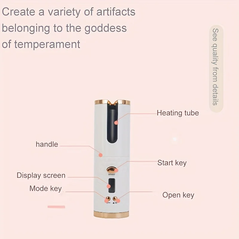 A USB Automatic Curler Used As A Power Bank, with Fast Heating and Bi-directional Rotation to Control Temperature, Convenient Fo