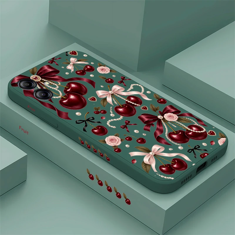 Pink Bow Tie Red Cherry Phone Case For Samsung Galaxy A60 A30 A20 A50 A10 A07 A06 A05 A04E A03S A02 Lens Protect Soft Cover Capa