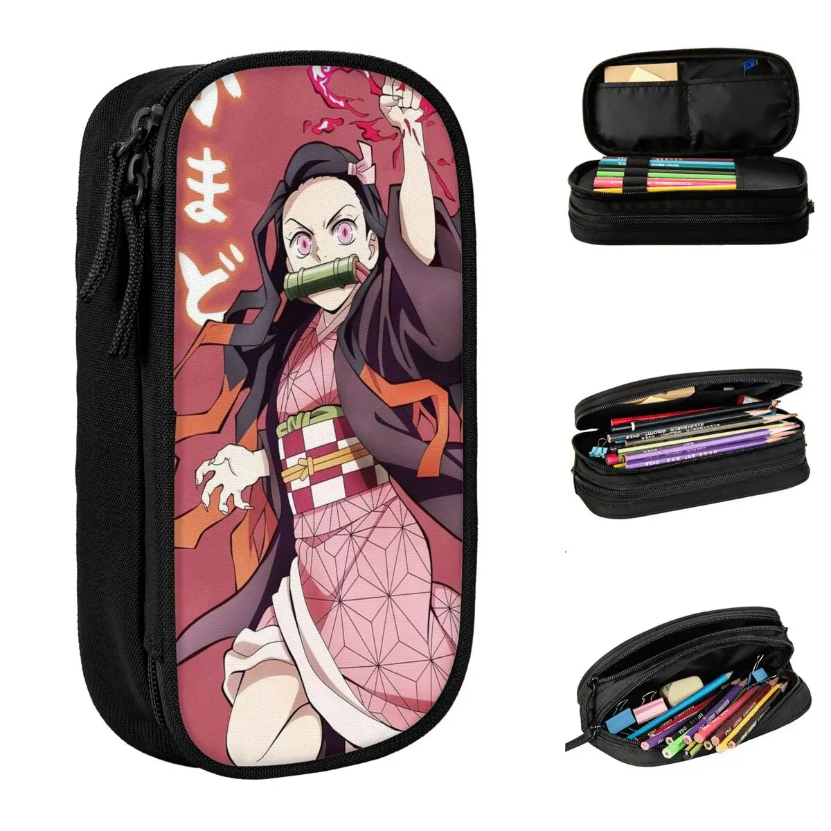 Kamado Nezuko Demon Slayer Pencil Cases Anime Pencil Pouch Pen Box for Student Big Capacity Bag Office Zipper Stationery