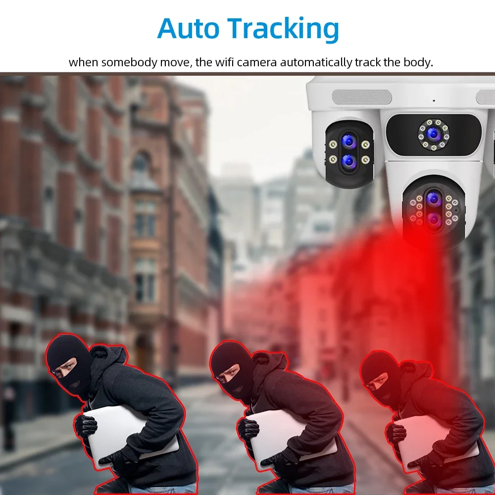 Wireless Outdoor Surveillance Cam 35MP 7 Lens WiFi Camera 10X Zoom CCTV 4 Screen Auto Tracking PTZ Cameras WiFi Security Camera