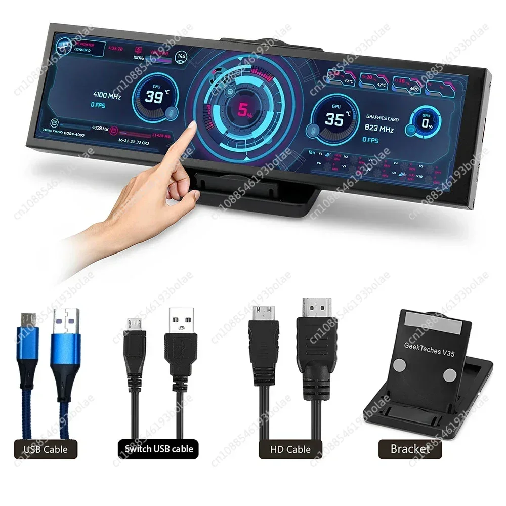 

8.8” Long Strip LCD Screen 1920*480 HD-MI Driver Board Secondary Monitor AIDA64 Sub Display CPU GPU SSD Information for Windows