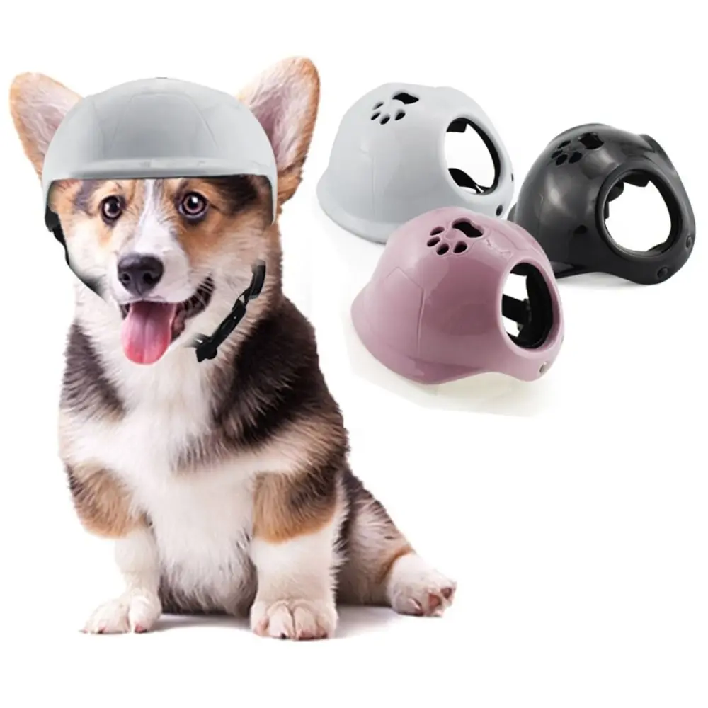 Plastic Pet Dog Helmets With Ear Holes Adjustable Straps Pet Motorcycle Headgear Handsome Solid Color Puppy Safety Helmet Cat