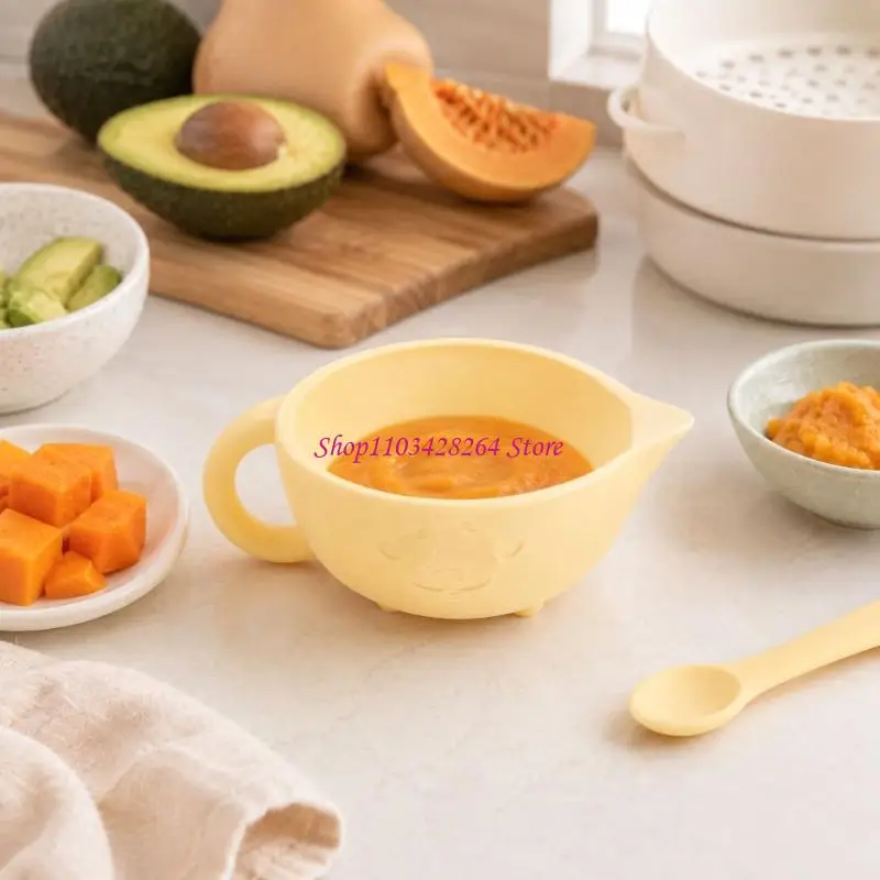  Pale Yellow Baby Feeding Bowl with Handle and Single-Body Form