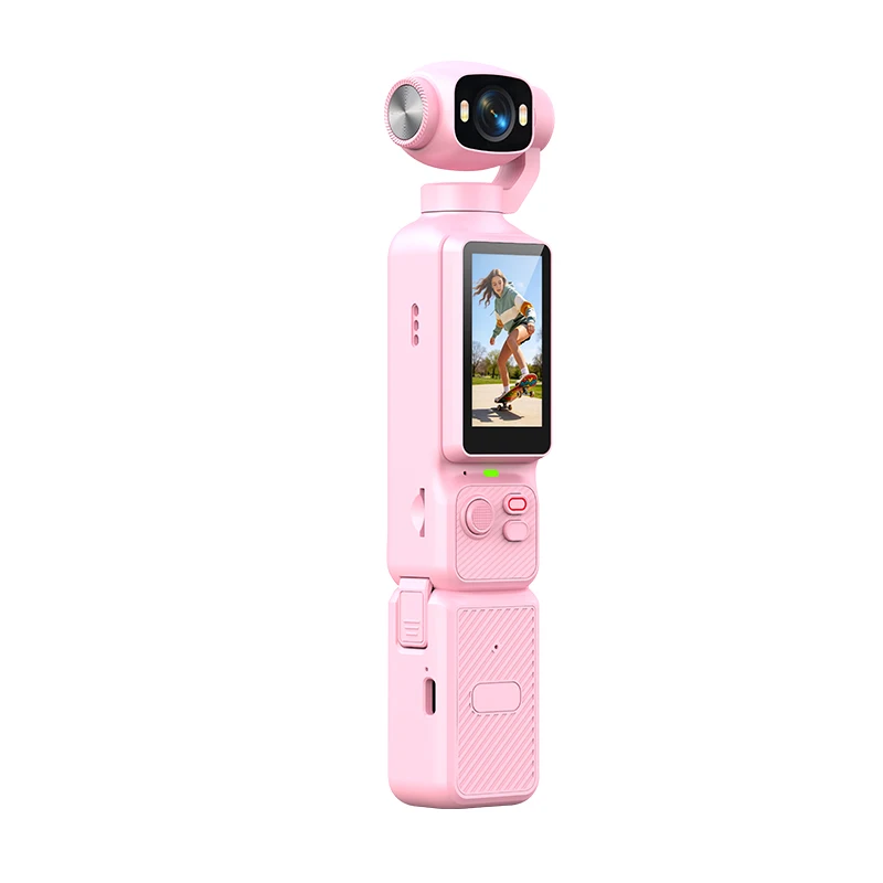 Neue 4K Handheld-Gimbal-Actionkamera HD mit 180° drehbarem Objektiv, Anti-Shake-Funktion, Taschen-Vlog-Kamera mit Beleuchtung für Outdoor-Sportarten