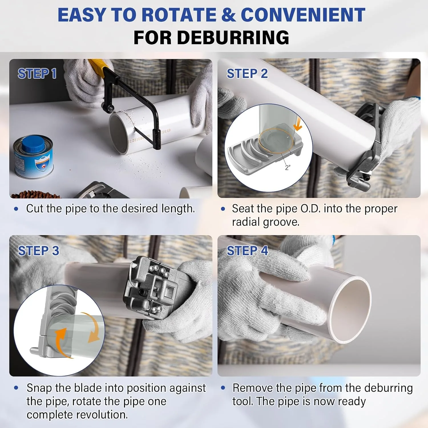 Entgratwerkzeug für Kunststoffrohre, professioneller PVC-Rohr-Entgrater, Entgratwerkzeug für sechs Größen von 1 1/4 Zoll bis 4 Zoll, PVC-Rohr-Entgrat- und Abschrägungswerkzeug – Detail 7