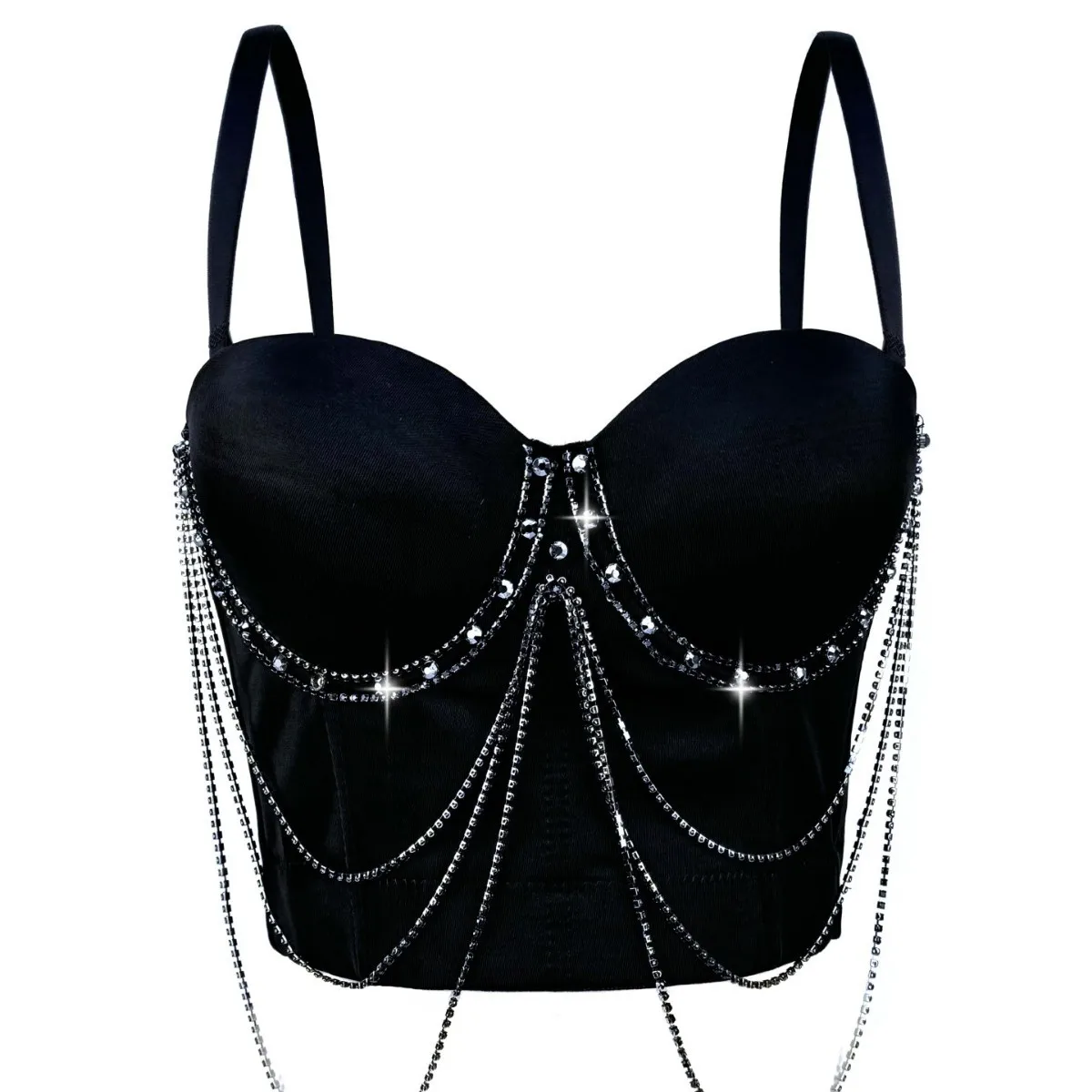 

customized women's adult tassel chain camisole party stage performance costume sexy corset fishbone bra sexy lingerie corset top