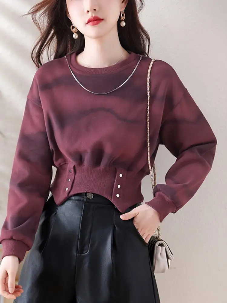 2026 New Women Fleece Lined Thick Chain Gradient Cropped Hoodie Coat Autumn Winter Fashion Trendy Warm Outerwear