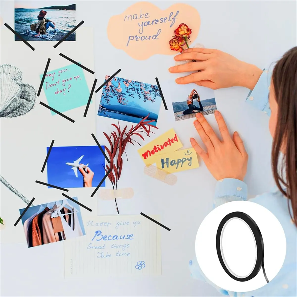 

A008 10 Rolls 1/8 Inch Whiteboard Tape Thin Tape for Dry Erase Board Self-Chart Grid Tape Lines Pinstripe,216 Feet Per Roll B