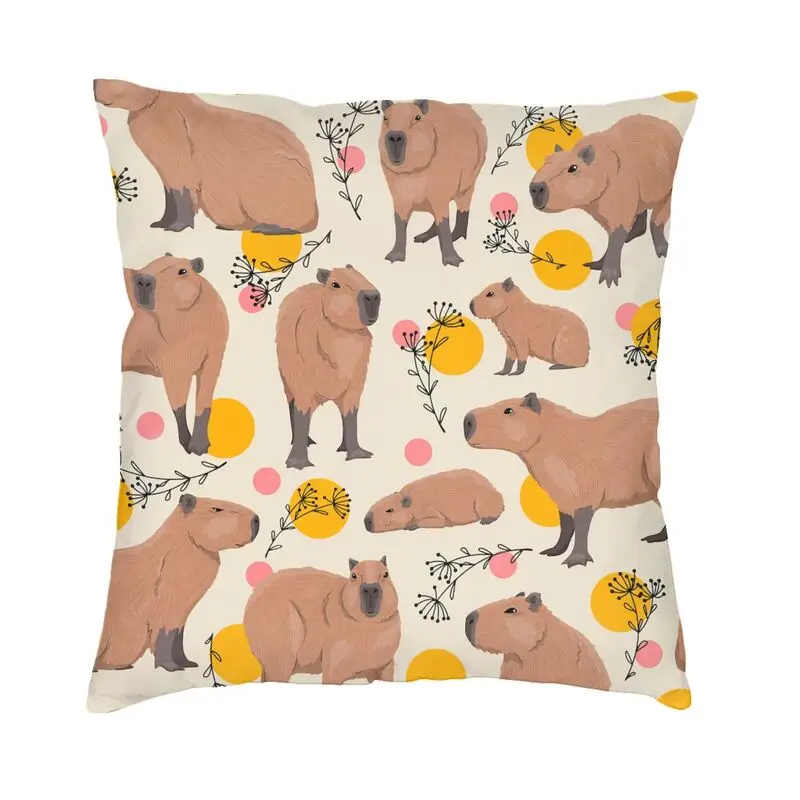 Custom Doodle Plants Capybaras Cushion Cover 45x45cm Decoration Print Wild Animals Throw Pillow Case for Car Double Side