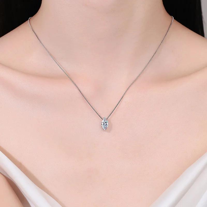 Smyoue 1CT Marquise Cut Moissanite Necklace for Women Box Chain 5*10mm Stone S925 Sterling Silver Pendant Lab Diamond Jewelry