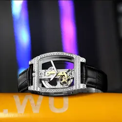 Luxurious transparent automatic men's watch Steampunk luxury gear automatic winding leather men's watch gift