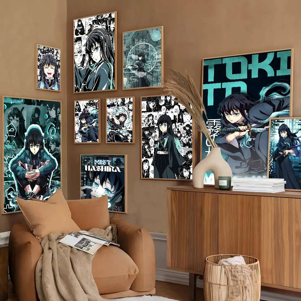 Muichiro Tokito Anime Selbstklebendes Kunstposter, Dekoration, Gemälde, Wandkunst, weißes Kraftpapier, Heimdekoration
