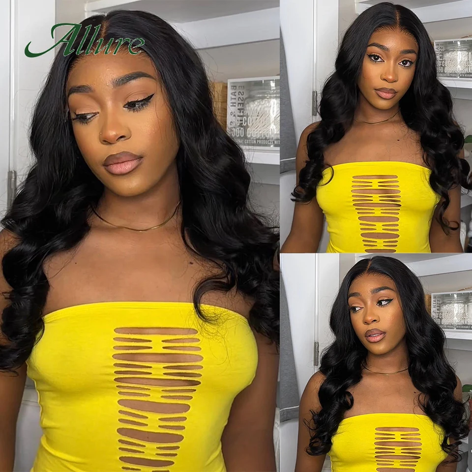 Brazilian Body Wave Human Hair Lace Wig HD Transparent T Part Lace Front Wigs For Women Natural Black Colored Hair Wig Allure