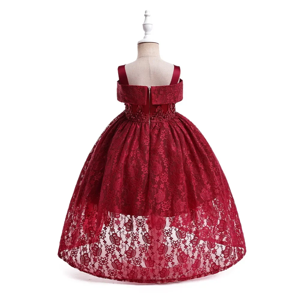 Fashion Solid Flower Girl Dresses Lace Mesh Sleeveless Party Dress for Kids Girl Summer Children Evening Dresses 4-12 Years