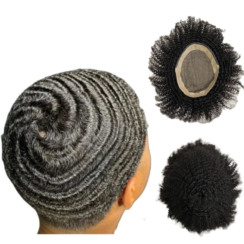 

Европейская система натуральных человеческих волос # 1b Off Black 6mm Wave 8x10 Toupee Mono Lace Unit для чернокожих мужчин
