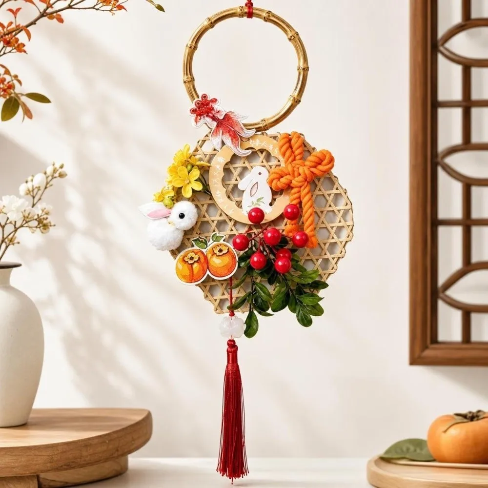 Hanging Mid-Autumn Festival Ornaments Pendant Rabbit Wall Decoration Hollow Out Bamboo Weaving Door Ornaments Indoor