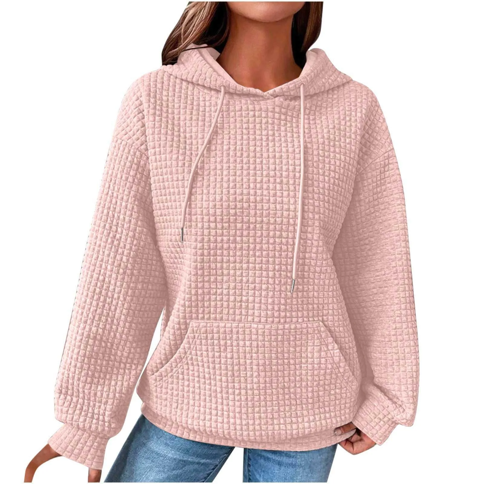 Women\'s Hoodies Long Sleeve Casual Solid Drawstring Hoodie Sweatshirts For Women Pullover With Pockets
