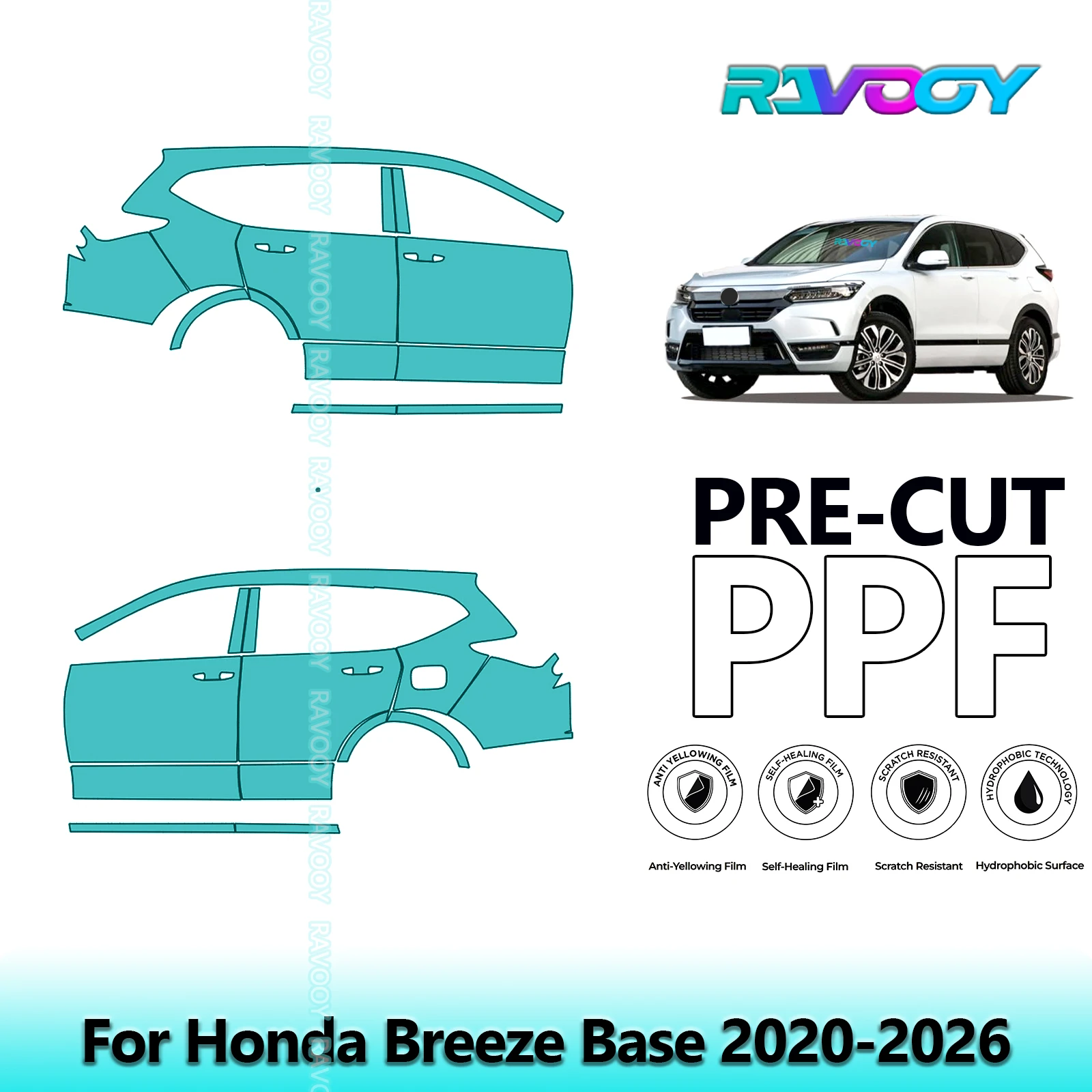 

For Honda Breeze Base 2020-2026 8.5mil Clear Matte Pre-Cut PPF Door & A/B Pillar Kit TPU Paint Protection Film Set