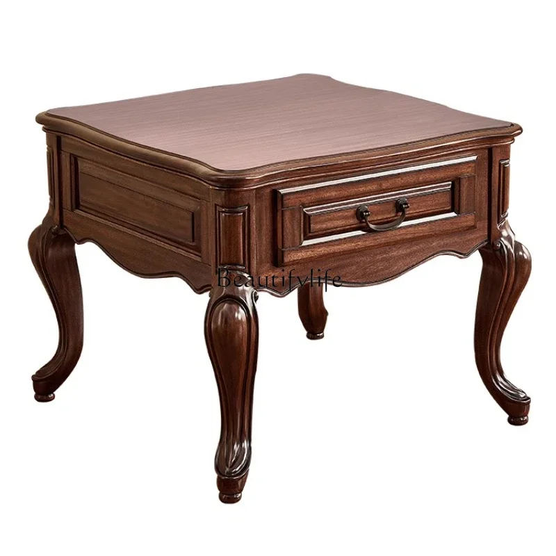 

ls 35 ls 35 All Solid Wood Black Walnut American Style Corner Table with Drawers Storage Square Table Living Room Furniture