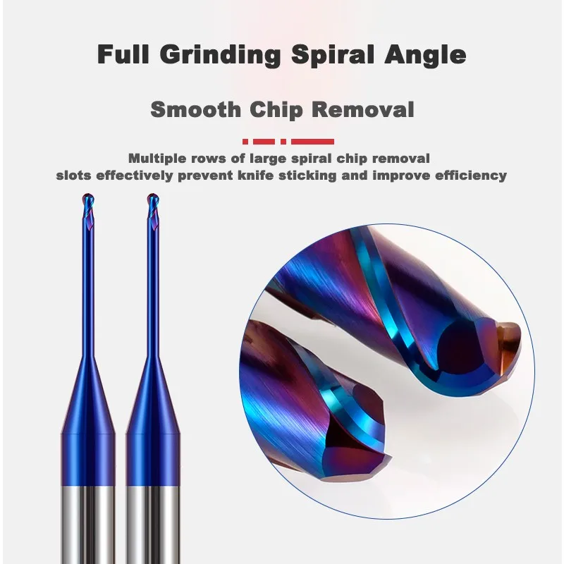 YIFINO HRC65 2F Blue Nano Coating Ball End Deep Groove Milling Cutter Tungsten Steel Carbide CNC Machining Endmills Tools